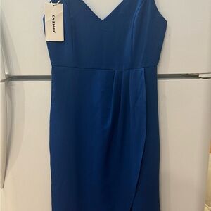 CMZ2005 Blue V-Neck Sleeveless Spaghetti Strap Cocktail Dress